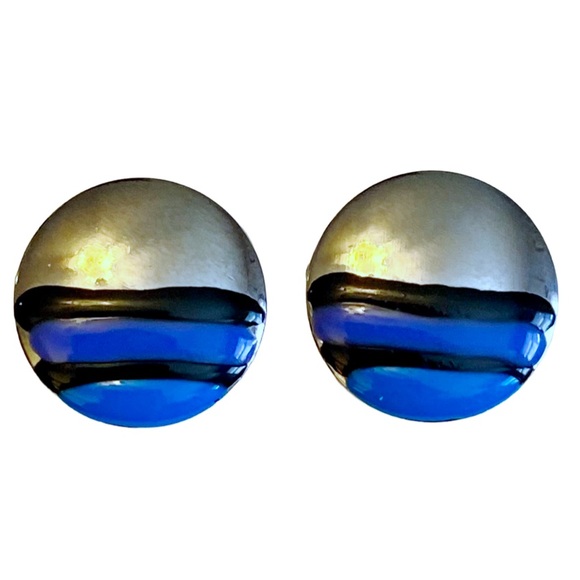 Vintage | Jewelry | Vintage Blue Silver Round Earrings | Poshmark